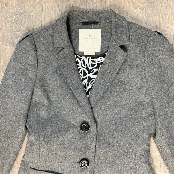 Kate Spade Melita Tweed Button 3/4 Length Sleeves Blazer Jacket Gray Size 4 - Picture 6 of 16